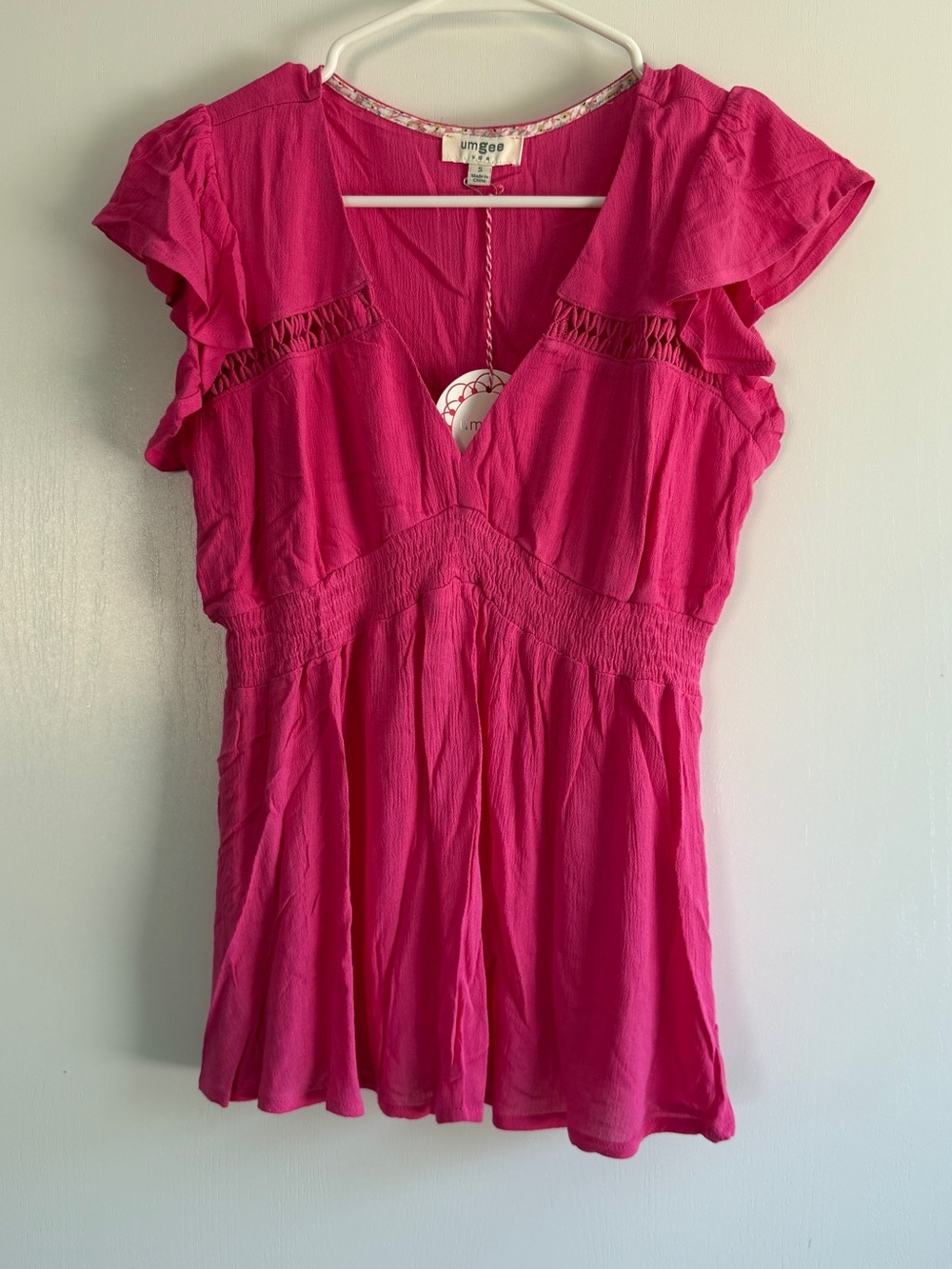 Umgee Bright Pink Flutter Sleeve V-Neck Tunic Top